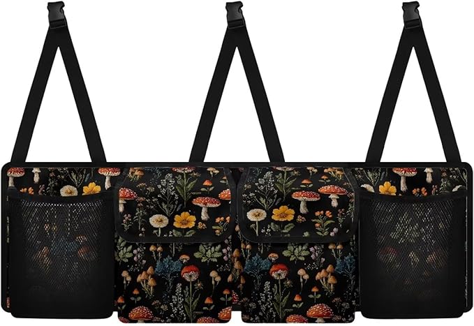Mushroom Leaf Car Trunk Organizer, Auto Backseat Hanging Storage Bag with Adjustable Strap & 4 Pockets, Car Back Seat Cargo Bag, Car Interior Accessories