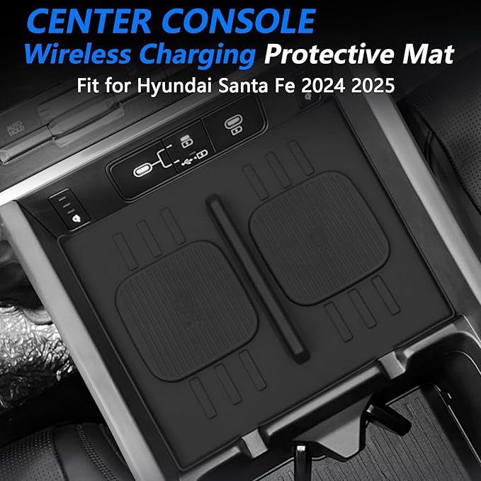 Center Console Wireless Charging Mat for Hyundai Santa Fe 2025, Console Charger Silicone Protective Non-Slip Pad Anti-Dust Liner Mat for Hyundai Santa Fe Calligraphy/SE/SEL/XRT/Limited