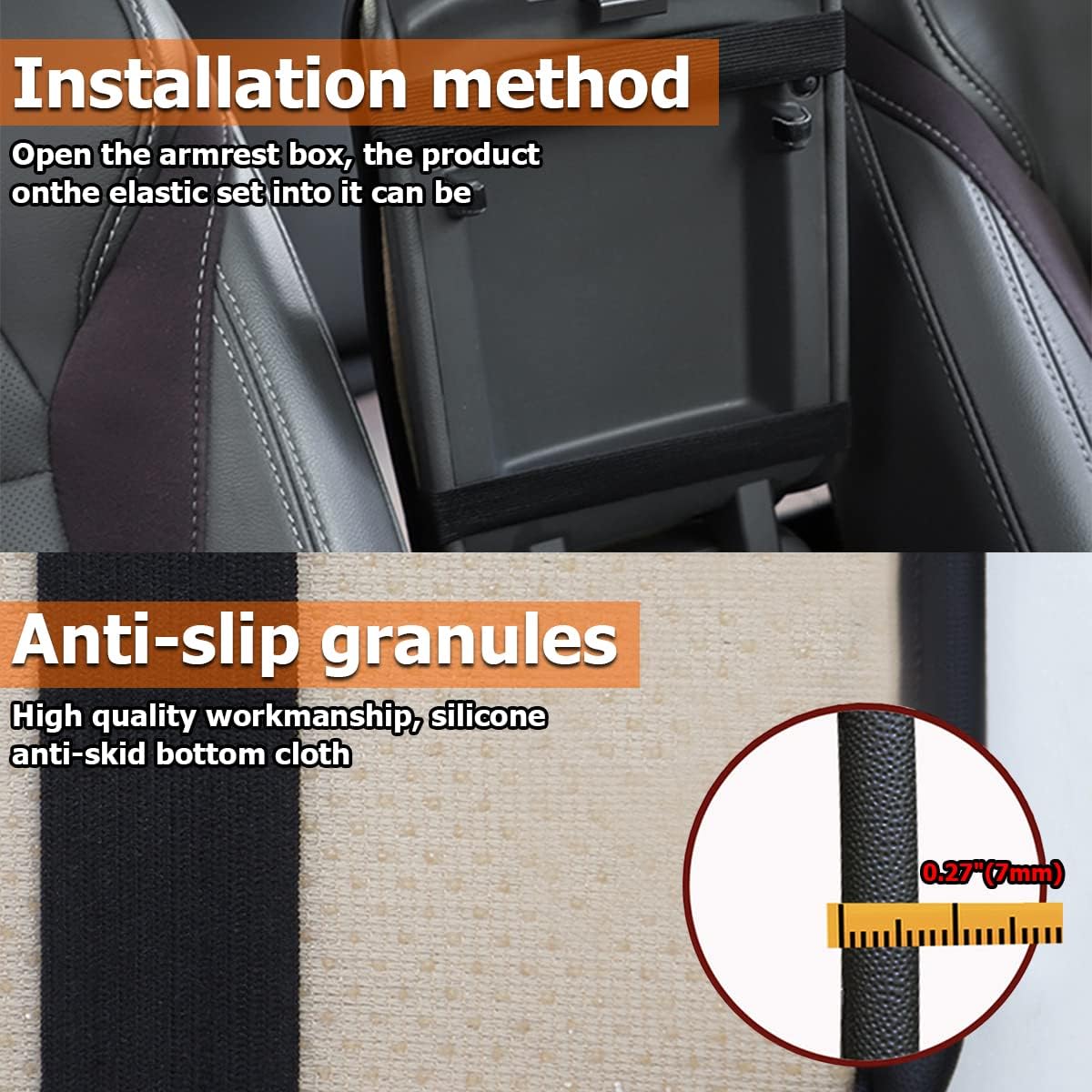Car Center Console Cushion Pad, Universal Leather Waterproof Armrest Seat Box Cover Protector,Comfortable Car Decor Accessories Fit for Most Cars, Vehicles, SUVs (Gray)