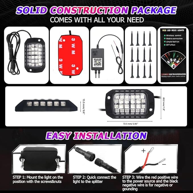 Rock Lights for Trucks, 8 Pods RGB LED Rock Lights with APP/Remote Control & Music Mode, High Bright Multilcolor Waterproof IP68 Rock Neon Light Kits for Pickup Off Road RZR SUV ATV UTV Car