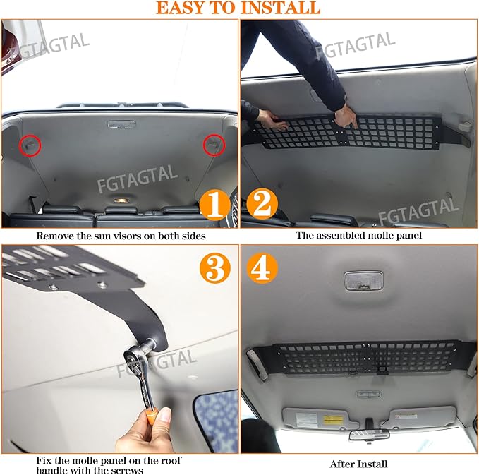 Car Trunk Roof MOLLE Panel Bracket Compatible with Toyot@ FJ Cruiser 2007-2021, Overhead MOLLE Panel Storage, Inner Rear Roof Hanging Bag Rack Holder (Rear)