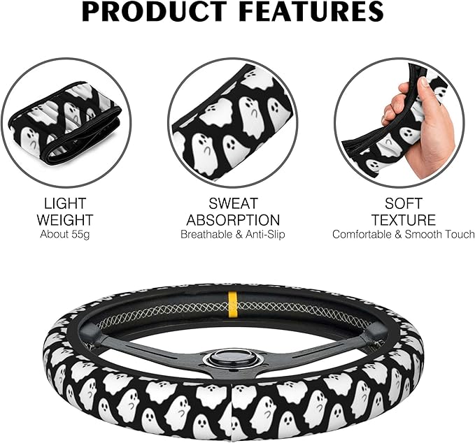 Halloween Ghosts Steering Wheel Cover, Elastic Non-Slip Steering Wheel Protector,Auto Interior Decor for Women Girls,Universal 15" Fit for Sedans,Trucks