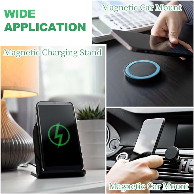 PATIKIL Universal CD Stripe Magnetic Adapter Ring, 4 Pcs Ultra-Thin Sticker Ring Adhesive Nickel-Iron Alloy for Phone Cases Holder Wireless Charging Car Mount Kit, Black