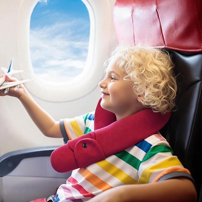 Kids Travel Neck Pillow, Toddler Travel Pillow for Car & Airplane and Head & Chin Support, Comfortably Travel Neck Pillow for Road Trip Sleeping, Gifts for Toddler/Child/Kids (Wine Red & Dark Blue)