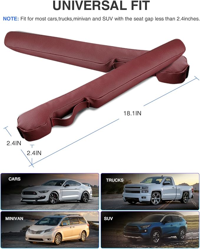 Leather Car Seat Gap Filler Universal for Car Truck SUV to Block The Gap Between Seat and Console Stop Things from Dropping 2 Sets Red, SGF02R