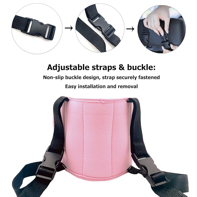 LETTON Kids Head Support Band for Car Seat, Safe, Comfortable Car Seat Head Neck Relief, Adjustable Child Head Band Strap Headrest for Kids, Pale Pink