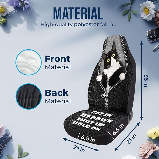 GENANY Tuxedo Cat Car Seat Covers Set of 2, Breathable Front Seat Covers for Truck Sedan SUV, Cat Themed Car Accessories, Cats Gift for Women Men