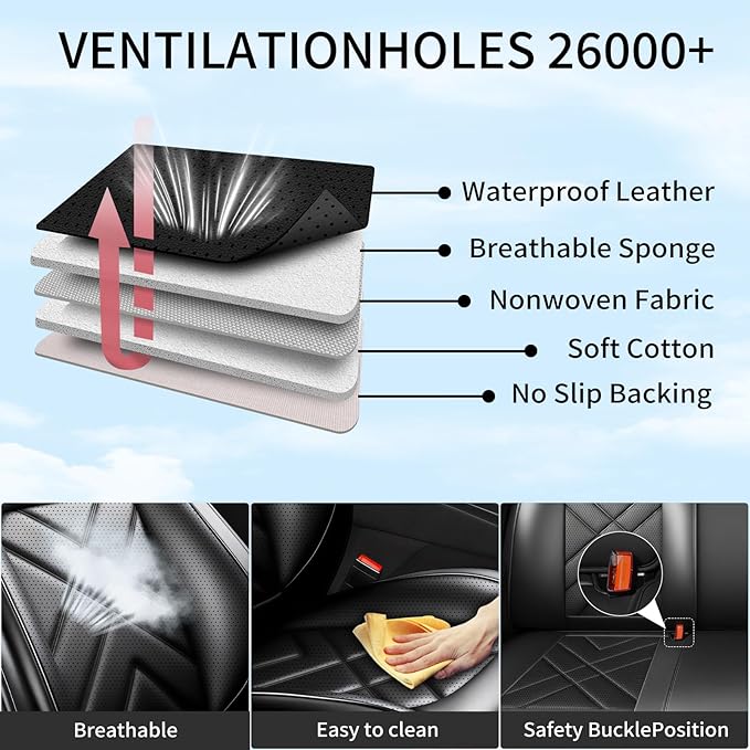 CX-70 Car Seat Covers Custom Fit for Mazda CX-70 2025-2026, Full Coverage Premium Leather Waterproof Breathable Seat Covers, Automotive Seat Protectors, Airbag Compatible(2 Front Seats, Black)