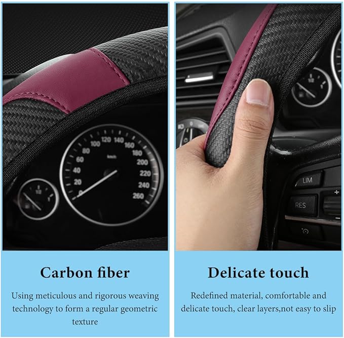 Car Steering Wheel Cover, 15 Inch Anti-Slip Stretch Leather Steering Wheel Protector, Comfortable Breathable Sporty Steering Wheel Cover for Women Men, Car Accessories (Wine Red)