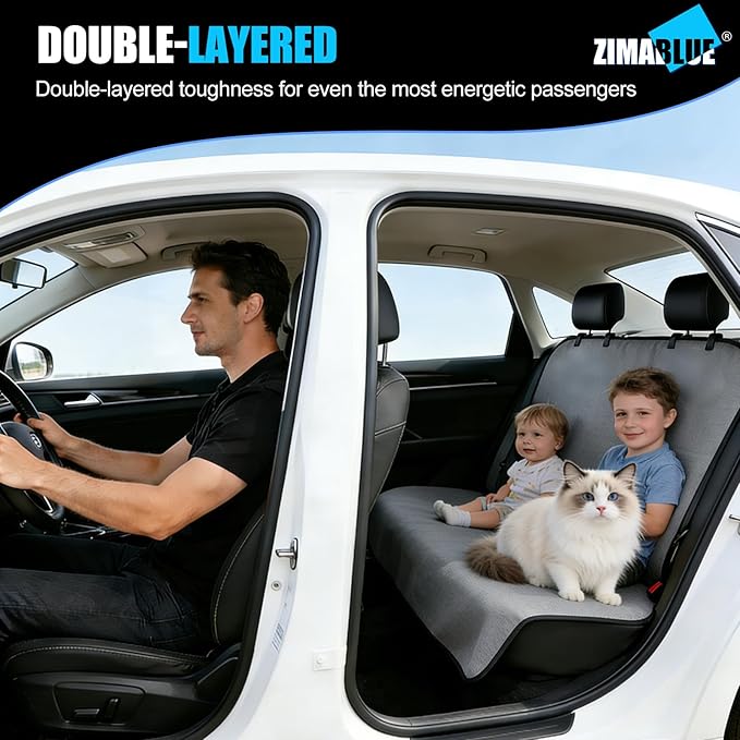 Universal Waterproof Terry Cloth Car Back Seat Cover - Heavy Duty Sweat Towel Rear Seat Protector for Post-Gym, Yoga, Beach, Pets & Kids - Machine Washable, Non-Slip Backing, Gray (55" x 29")