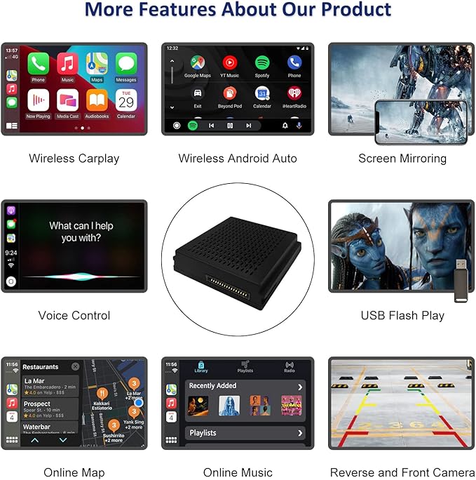 Road Top Wireless CarPlay & Android Auto Adapter for Mercedes-Benz C/E/GLK/ML/CLA/GLA 2012-2015 NTG4.5 System, Plug & Play Retrofit Module, Bluetooth, Siri, Mirror Link, Backup Camera Support