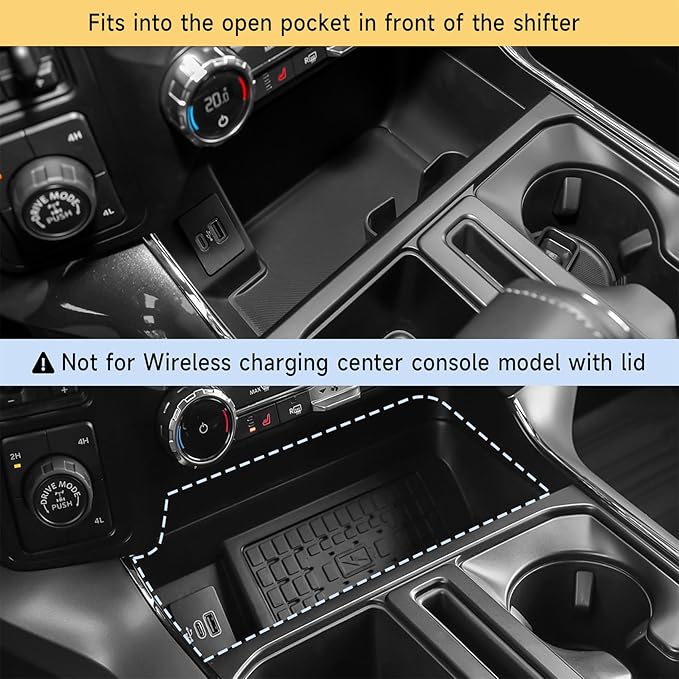 Hellet Center Console Compartment Cover for Ford 2021-2026 F150 & 2022-2025 Lightning XLT Accessories Secret Pocket Lid (Fits into The Open Pocket in Front of The Shifter)