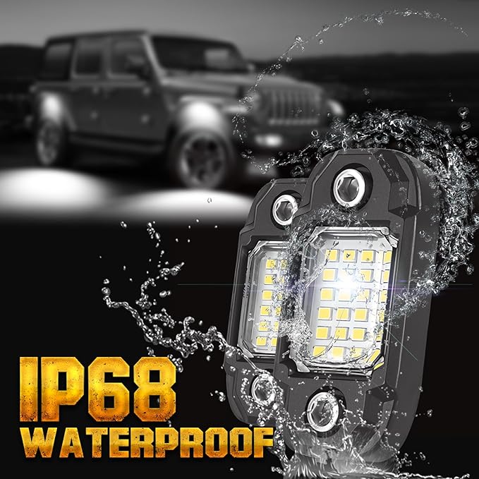 4 Pods White Rock Lights 24 LEDs Chips Waterproof Neon Trail Rig Lamp Underglow Light for Car Truck Motorcycle SUV ATV UTV (White)
