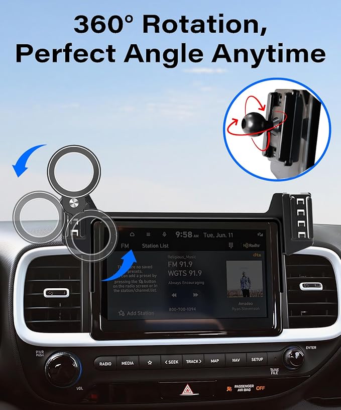 Car Phone Holder for Hyundai Venue 2020-2025 Accessories Apply to 8 Inch Touch Screen Fixed Clip Magnetic Cell Phone Mount Hands-Free 360 Degree Rotation