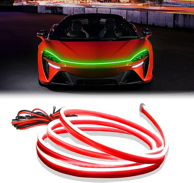 DIBMS 71-inch High-Brightness Car Hood Gap LED Light Strip - Daytime Running Lights Universal Auto Exterior Decor Accessories (Green)