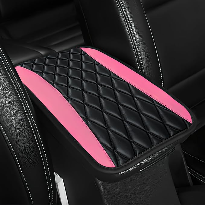 Car Center Console Cushion Pad, 12.72"×7.52" Leather Waterproof Auto Armrest Seat Box Protector, Car Center Console Cover, Universal Interior Decor Car Accessories for SUV Truck (Pink)