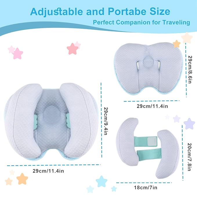 KAKIBLIN Baby Head Neck Support Pillow, 2 in 1 Banana Neck Pillow for Baby, Babies Travel Pillows for Stroller, for Newborn, Adjustable Head Support Pillow for Kids Toddler