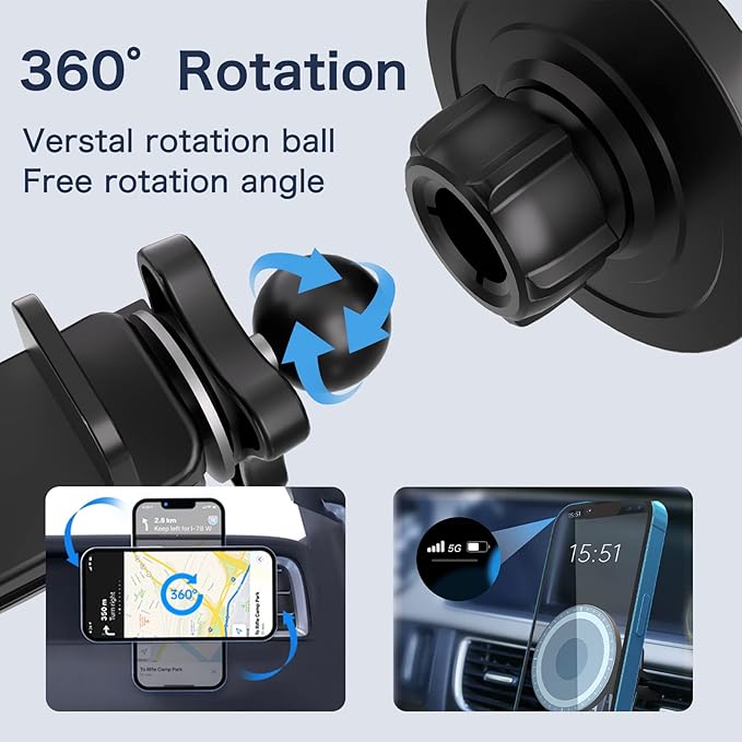 UIBI Magsafe Car Mount, Magnetic Car Phone Holder 【20 Strong Magnets】 with Clip 【360°】 Rotation Air Vent Cell Phone Mount Fit for Magsafe iPhone 16 15 14 13 12 Pro Max Mini MagSafe Case
