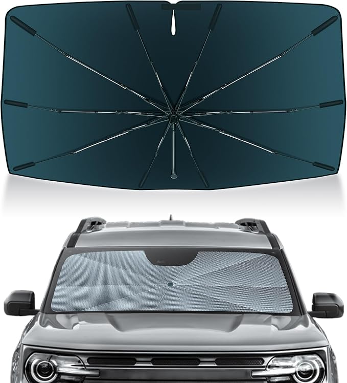 Autorder Windshield Sun Shade Umbrella for 2021-2025 Ford Bronco Sport Accessories,Upgraded Ice Crystal Material,Easy Setup Umbrella Sunshade for Car Windshield,100% Sun Blocking(Not for Bronco)