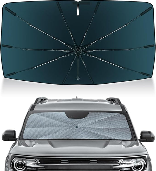 Autorder Windshield Sun Shade Umbrella for 2021-2025 Ford Bronco Sport Accessories,Upgraded Ice Crystal Material,Easy Setup Umbrella Sunshade for Car Windshield,100% Sun Blocking(Not for Bronco)