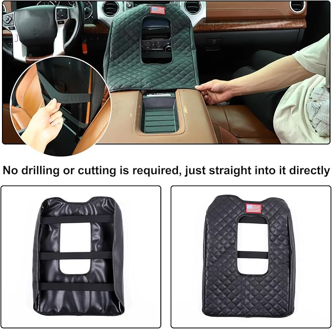 Aunginsy Leather Center Console Armrest Cover Compatible with Toyota Tundra 2014-2021, Car Arm Rest Pad Seat Box Cover Cushion Lid Scratch Protector Waterproof Black Accessories, With USA Flag Pattern