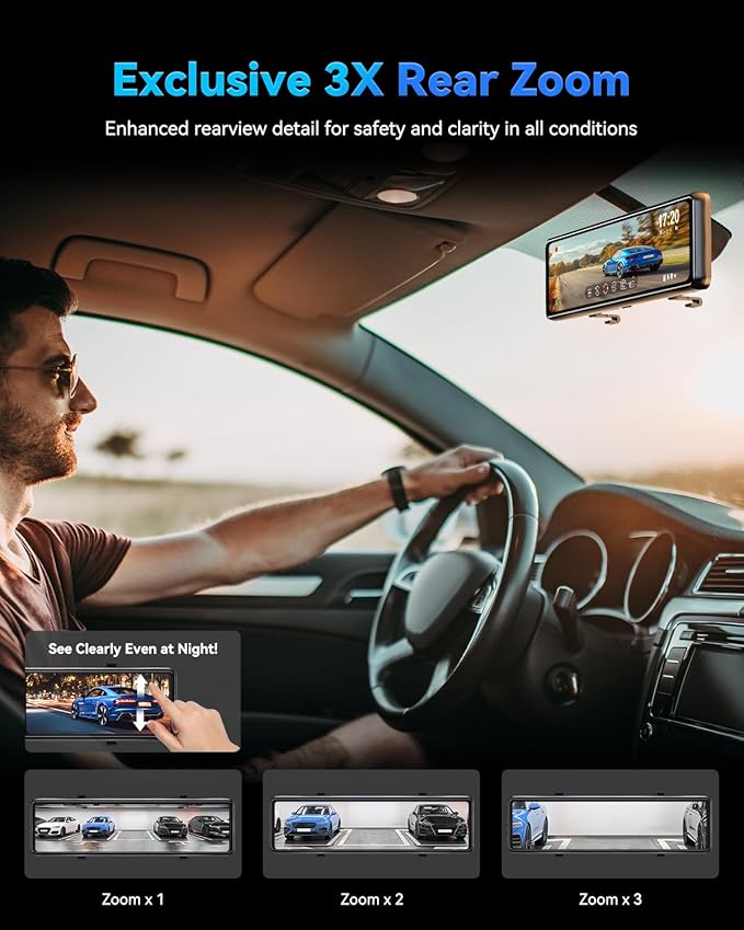 JOMISE T860+ Mirror Dash Cam 4K Front and 2.5K Rear, Detached Front Camera for 10-Minute Install, 3X Zoom Rear View Mirror Camera, 64GB Card Included, Night Vision, WDR, Parking Assist, GPS