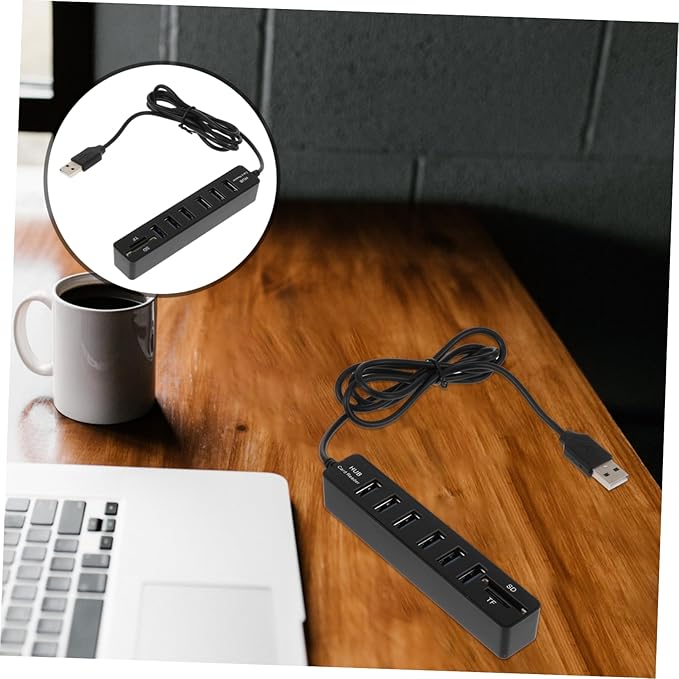 Angoily 6-Port USB Hub Card Reader Multi-Port USB Splitter for Laptops and Desktops 1m Extension Cable Compact and Portable Design