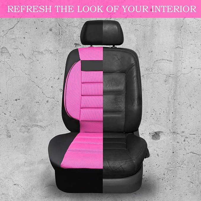 CAR Pass Leather 3D Foam Back Support Car Seat Covers Full Set Air Mesh Automotive Seat Covers, All Season Car Seat Cover Fit Automotive,SUV,Sedan,Van, Airbag Compatible Elegance (Black and Pink)