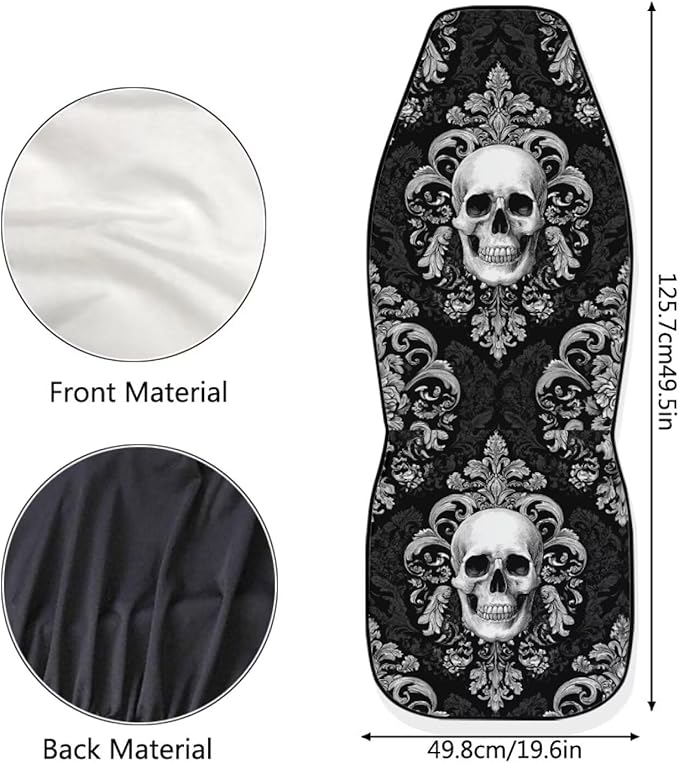 Skull Flower Car Seat Covers Front Seats Only Breathable Stretch Polyester Fabric Cover Easy to Install Car Accessories Universal Fit for Most Vehicle