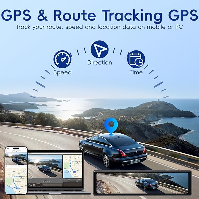 4 Camera System,10" AHD Mirror Rear View Dash Cam, Touch Screen Dash Cam with 128GB Card/Reverse line/WiFi/APP/1080P Night Vision for Car,Pickup,Truck,RV,Bus,SUV,MPV