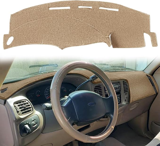 Yiz Dash Cover Mat Custom Fit for Ford F150 F250 Expedition F150 Heritage 1997 1998 1999 2000 2001 2002 2003 w/o Climate Sensor w/o Light Sensor, Dashboard Cap Pad Carpet Protector (97-03 Beige) J61