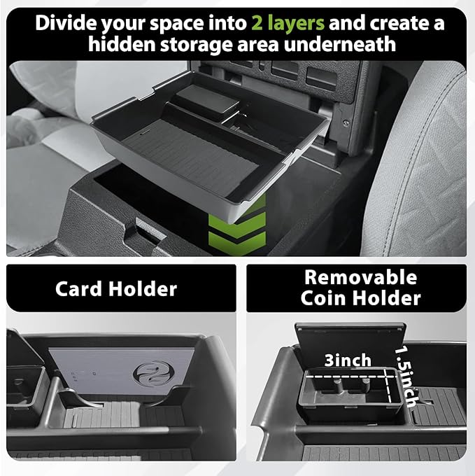 Muslogy Center Console Organizer Compatible with 2024 2025 2026 Toyota Tacoma Accessories Interior Storage Box Insert Tray Phone Pocket(Console Organizer+Hanging Storage Hidden Box+Door Inserts Box)