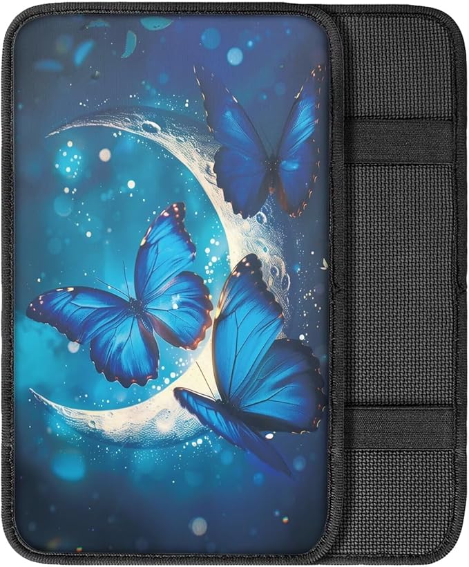 UNICEU Butterfly Car Interior Set Moon Butterflies Car Center Console Pad Universal Washable Auto Armrest Seat Box Cover Interior Protector Universal Fit SUV Vehicles