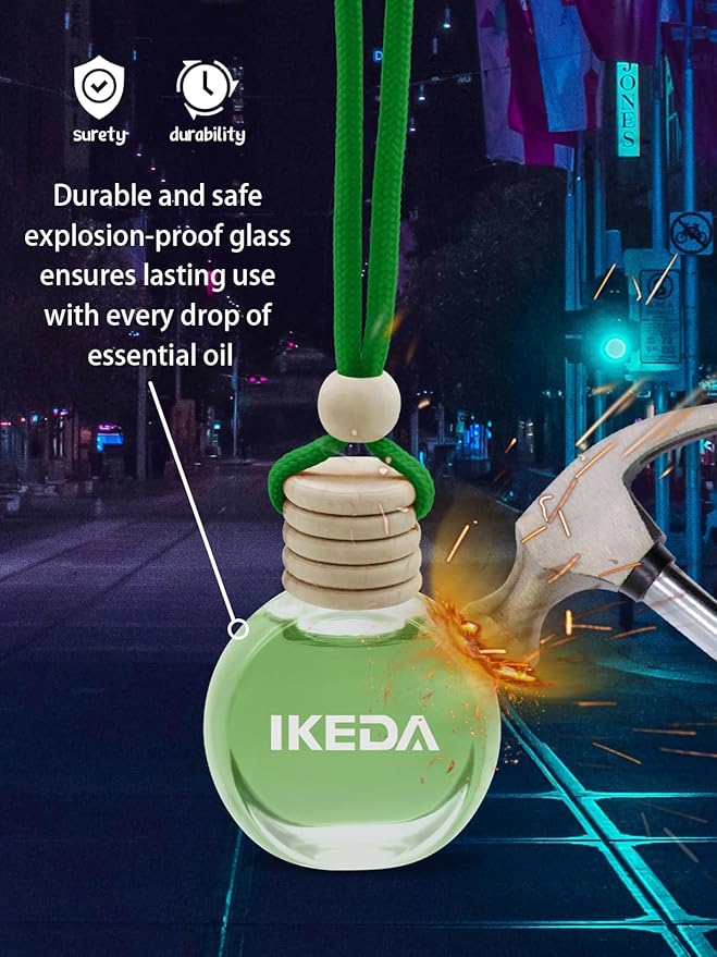 Ikeda Car Air Freshener: Hanging Car Smell Air Freshener | 10ml Hanging Car Perfume | Long Lasting Fragrance | Strong Scents Diffuser for Auto Home (Green tea)
