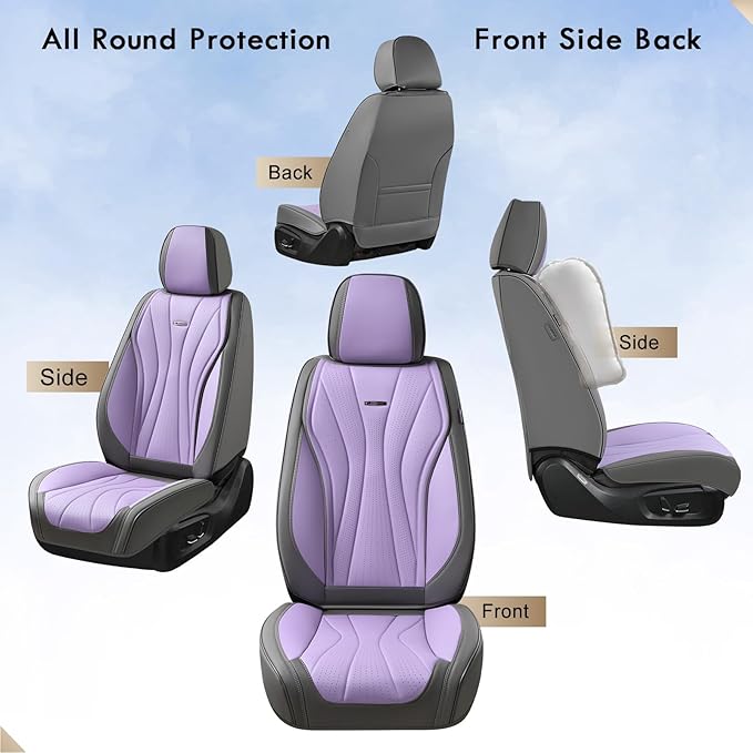 Coverado Seat Covers for Cars, Front Seat Covers, Luxury Leather Seat Covers, Car Seat Protector Waterproof, Premium Automotive Seat Cover, Universal Car Seat Cushions Fit for Most Cars (Gray&Purple)