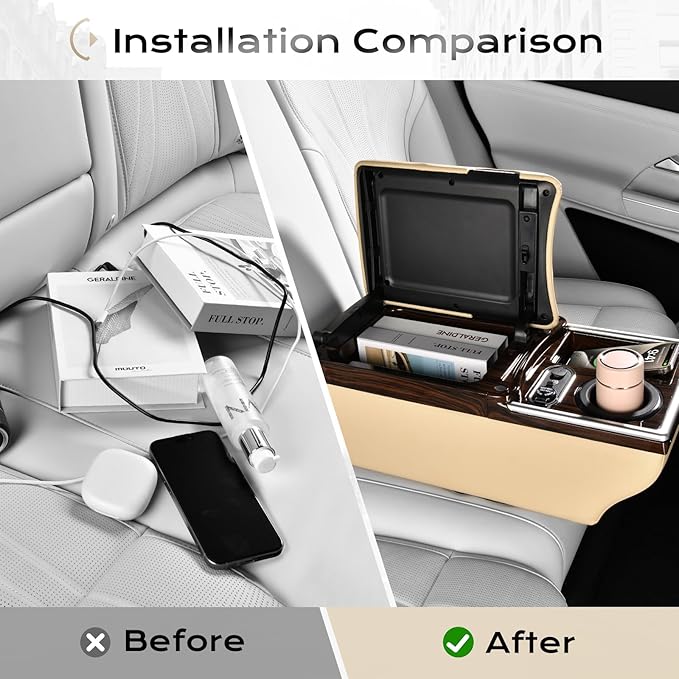Coverado Center Console, Universal Bench Seat Center Console with Wireless Charging & Cup Holder & 7 Light Modes, Truck Back Seat Car Organizer, Rear Central Car Armrest Box with Storage, Beige