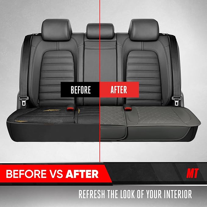 Motor Trend Rear Seat Cushion - Gray Diamond Stitched Faux Leather Rear Seat Cover for Cars, Trucks, SUVs - Padded, Waterproof, Non-Slip Back Seat Cover with Storage Pockets
