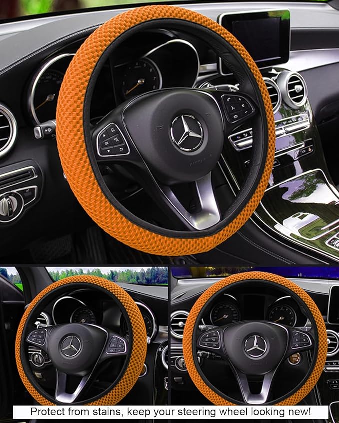 Hiflyer Car Steering Wheel Cover Women & Men, Universal 14.5-15 Inch Steering Wheel Covers, Soft Microfiber Car Wheel Cover Car Stuff Car Accessories Interior (Orange)