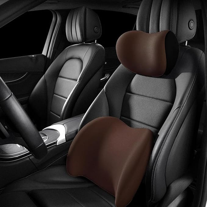 Car Lumbar Support Pillow Neck Pillow Set for Tesla Model 3 2017 2018 2019 2020 2021 2022 2023,Softness Cushion Neck Back Pain Relief Seat Accessories,Brown
