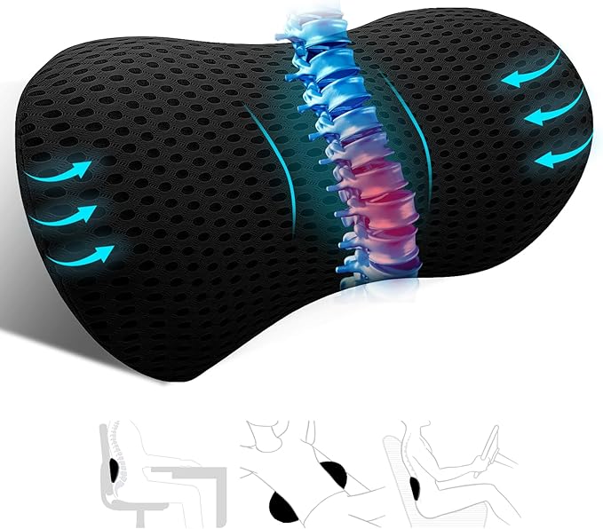 Lumbar Support Pillow, Memory Foam Lumbar Pillow for Lower Back Pain Relief, Back Support Pillow for Office Chair, Car Seat - Black