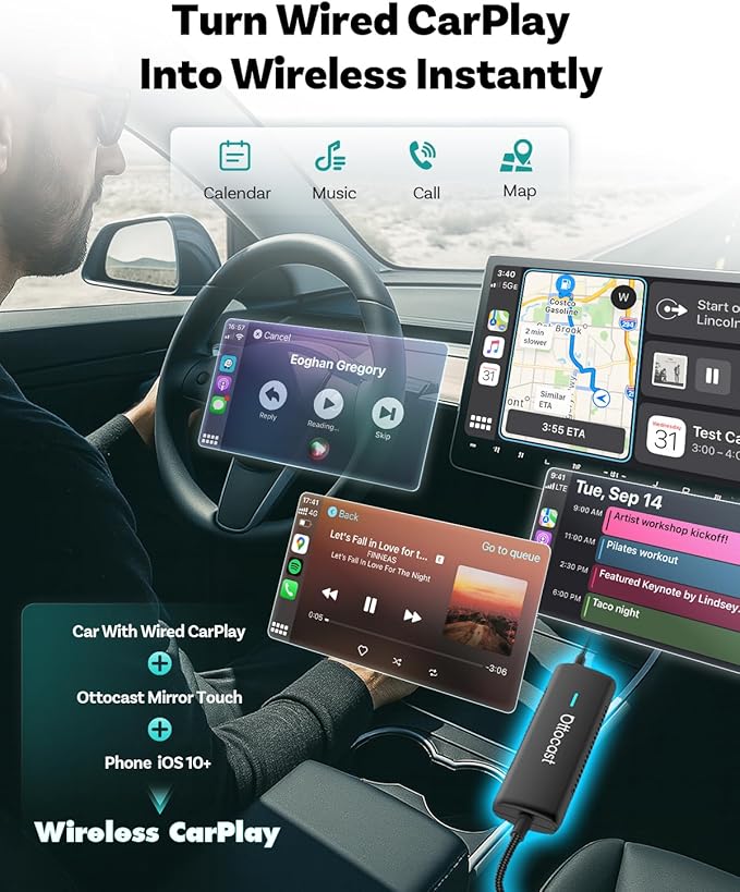 OTTOCAST Mirror Touch with Wireless Carplay Adapter, Mirror & Watch Any APP on The Car Screen, such as YouTube Netflix Tiktok Disney+ etc, Control phone on car screen for car has factory-wired CarPlay