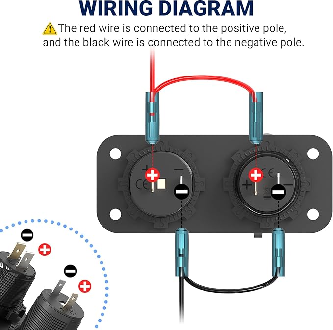 Cigarette Lighter Socket 12 Volt USB Outlet: PD 20W C and QC3.0 Car Port Aluminum Metal 12V Plug, 150W Charger Panel with Power Switch LED Voltmeter for Marine Boat RV Golf Cart