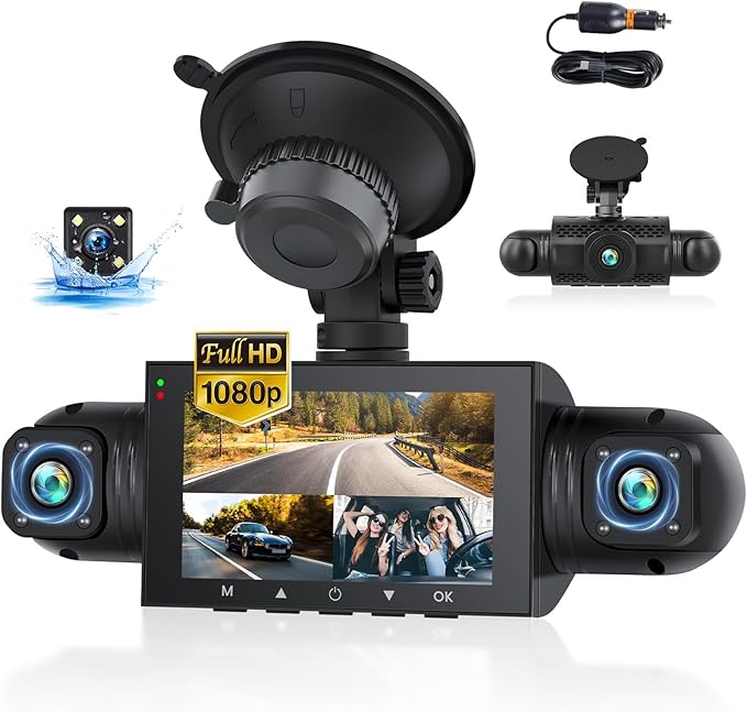 360 Degree View 4 Channel Dash Cam for Cars,Dash Cam Car Camera Front and Rear Inside Left Right for Cars,3 inch Dashcams with Night Vision,Loop Recording,G-Sensor,24H Parking Mode Monitor