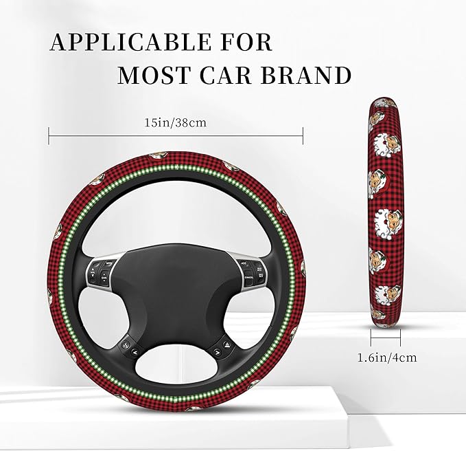 Christmas Steering Wheel Cover Women Men Elastic Stretch Soft Car Santa Wheel Protector Universal Breathable No-Slip Car Accessories for Truck Van SUV Auto Fit 14-15 Inches