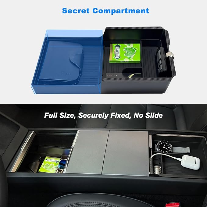 JVMA Center Console Organizer (Full Size) and Armrest Organizer for Tesla Model Y Juniper 2025 2026 and Model 3 Highland 2024-2026 (US Patent)