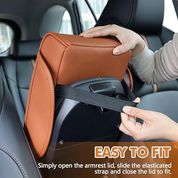 wuyaoyao Car Center Console Cover, 13.39"×8.27"×3.15" Leather Car Armrest Cover with Pocket & Tissue Box & Cup Holder, Multifunctional Auto Armrest Cushion Pad, Universal Car Accessories (Coffee)
