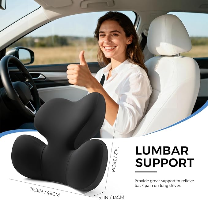 BEBAS Lumbar Support Pillow for Car, Ergonomic Memory Foam Back Cushion for Driving, Lower Back Support for Pain Relief, Lumbar Cushion for Car Seats, Office Chairs, Wheelchairs - Black