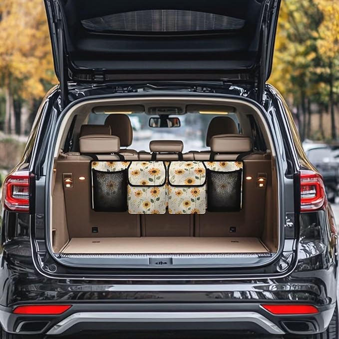 Sunflower Printed Car Trunk Organizer Car Back Seat Hanging Storage Bag Multipurpose Auto Interior Accessories for Hatchback Crossover Minivan Truck MPV