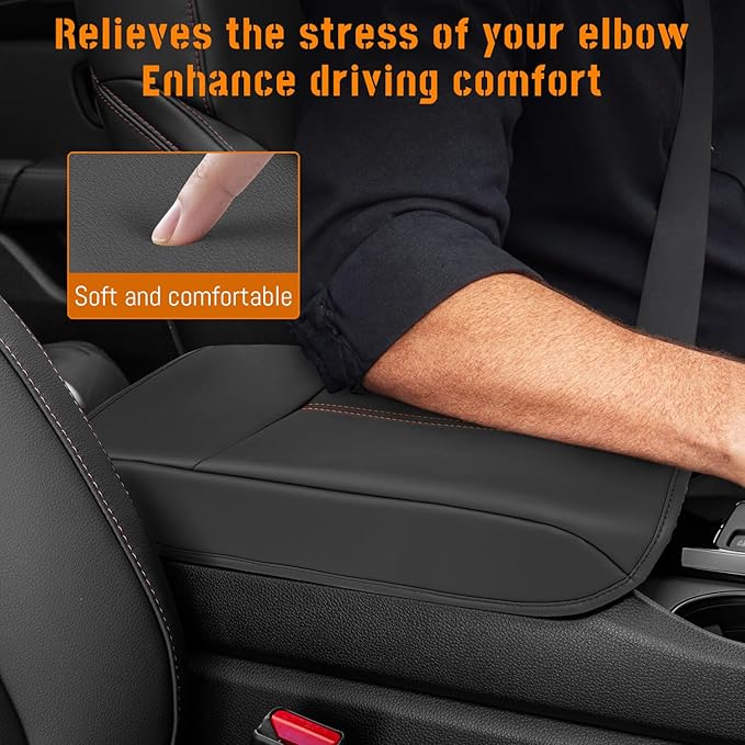 Center Console Armrest Cover Compatible with Honda Pilot 2023 2024 2025 2026, Ridgeline Passport 2024-2026, Armrest Pad Lid Cushion,Center Console Protector Pad (Orange Stitching)