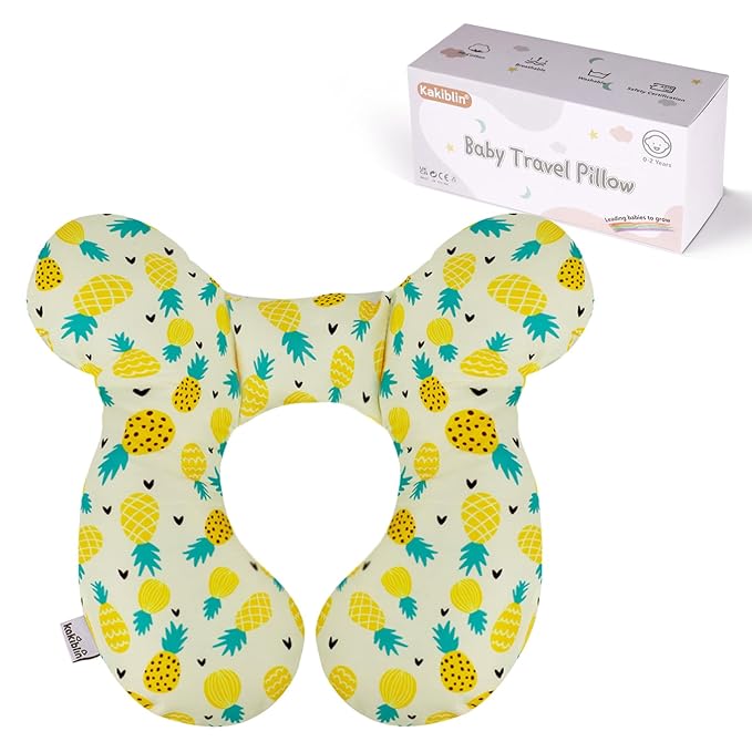 KAKIBLIN Baby Travel Pillow, Upgraded Baby Neck Pillows for Car Seat Toddler Head and Neck Support Pillow,Support Pillows for Car Seat, Stroller, Pushchair,Travel (Pineapple)